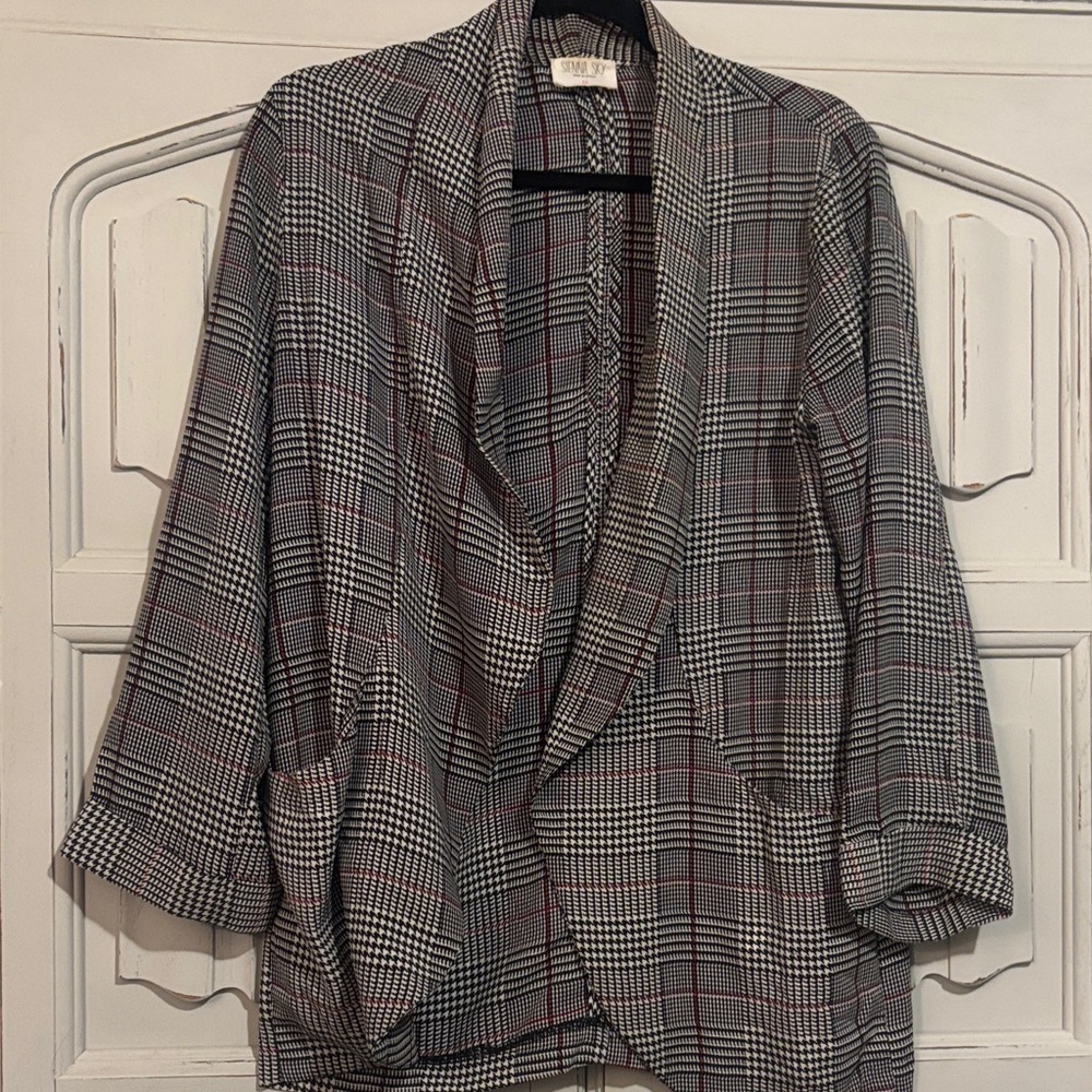 Sienna Sky Women's Black and White Plaid Blazer